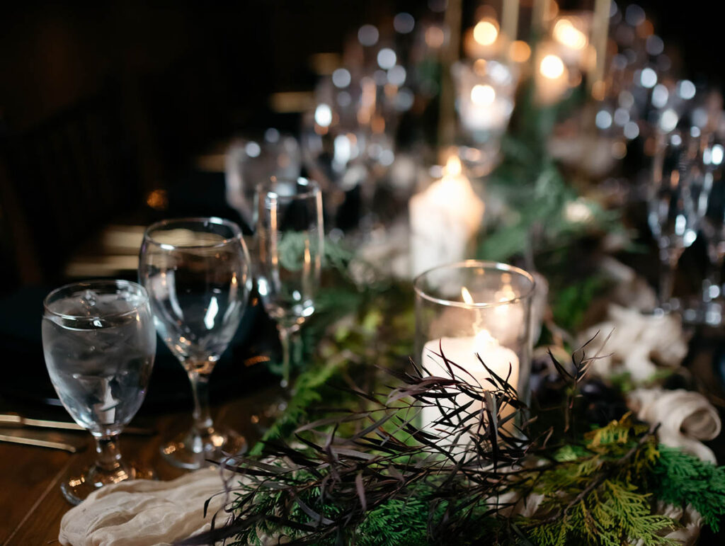 greenery and candles decorating table